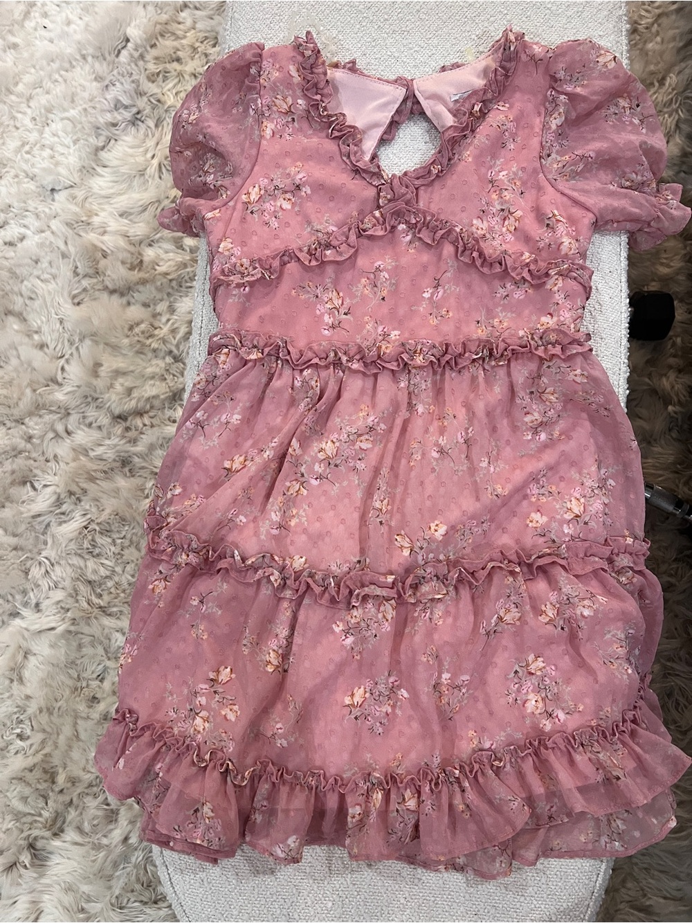 Pink Floral Ruffle Tiered Kids Dress